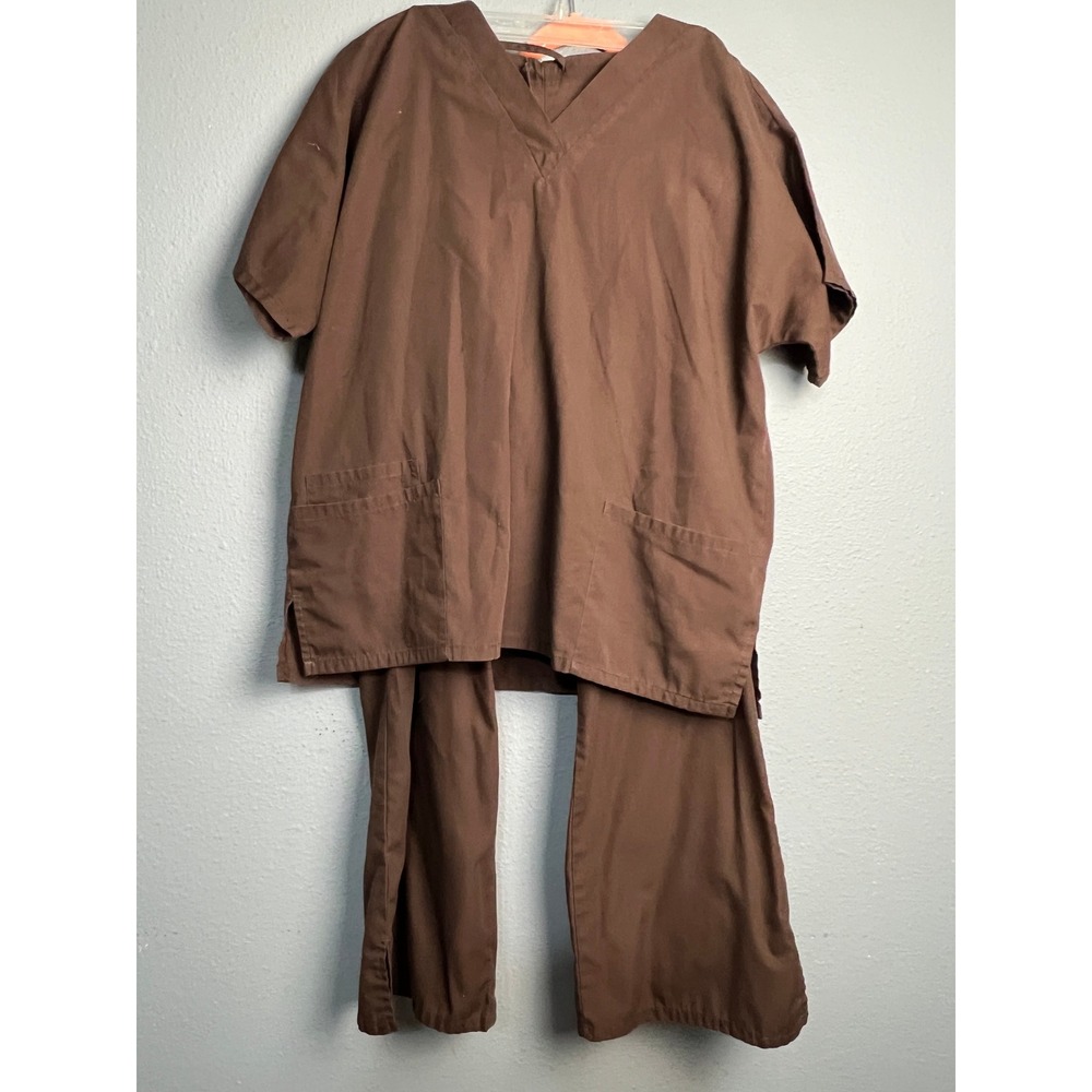 Cherokee Workwear Brown Scrub Set V-Neck Top Drawstring‎ Pants Large 4700 CHCW